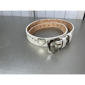 Vintage Silver Creek Belt Womens Size 28 Heart Concho Hand Tooled Leather White